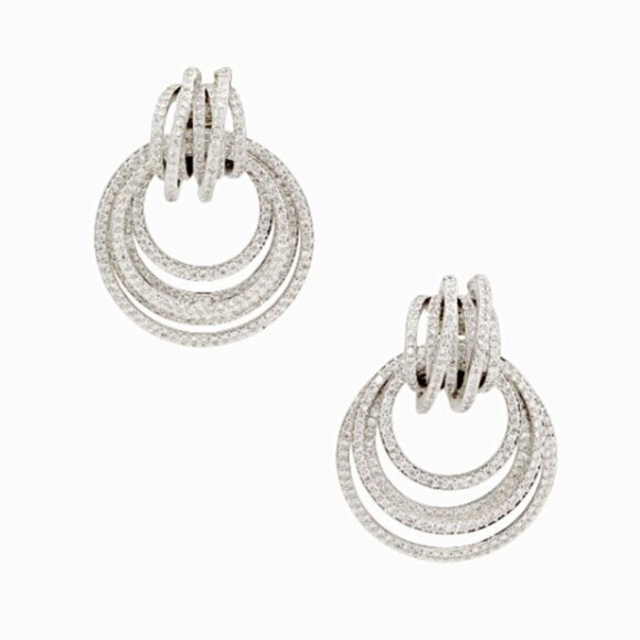 NEW~ Anthropologie Shashi Roux Silver & Cubic Zirconia Door Knocker Earrings - Picture 5 of 15